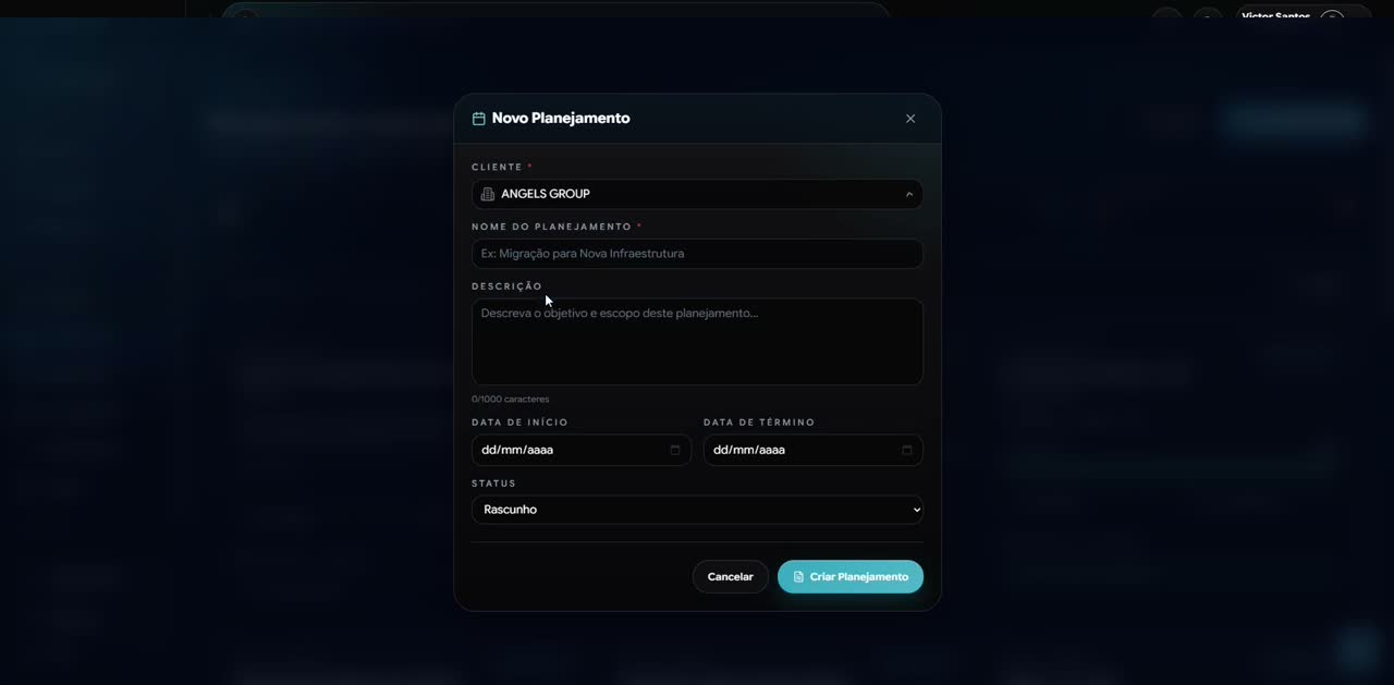 Tela da Falcodesk com planejamento gerado por IA